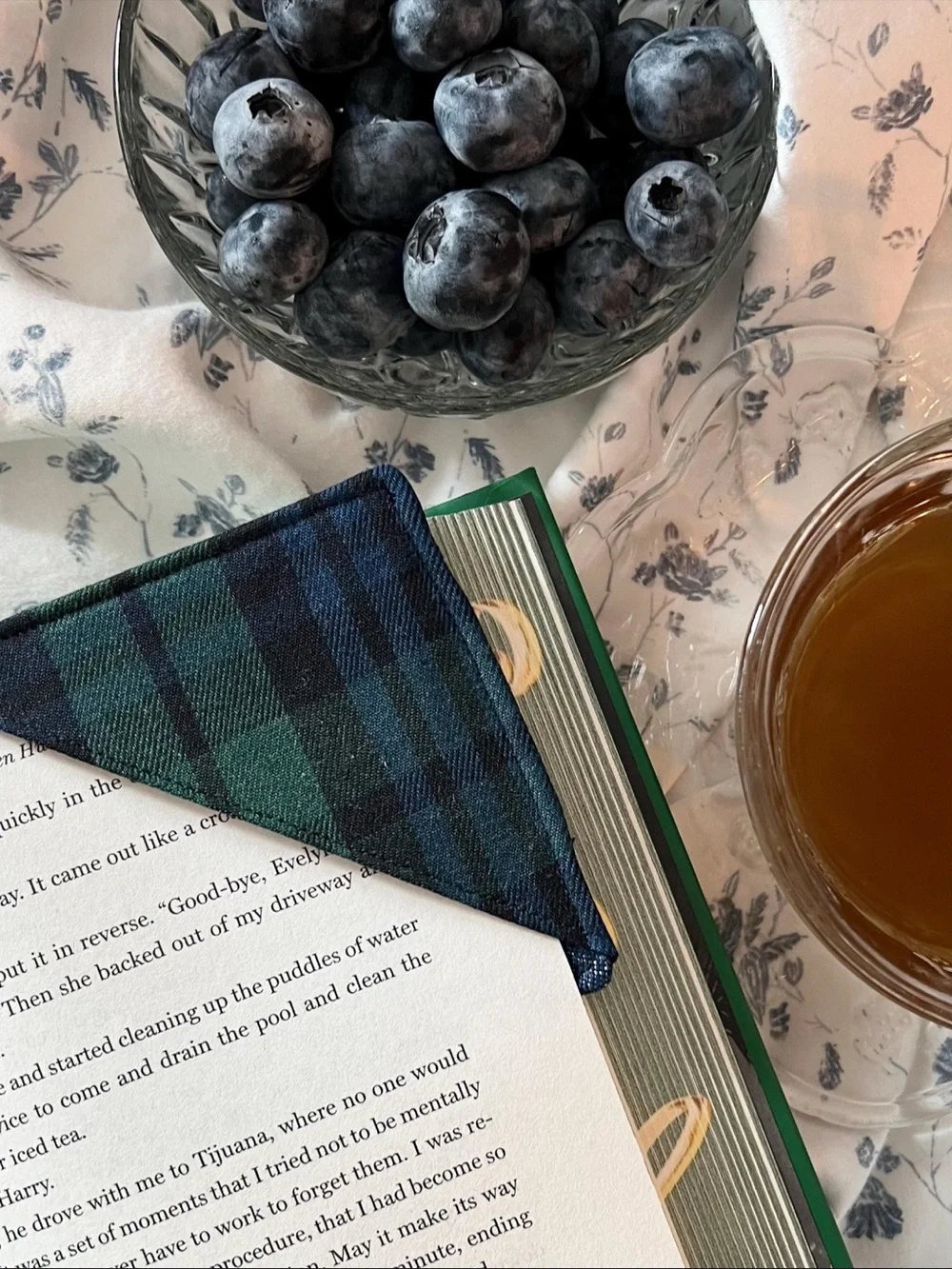 Handmade Navy Green Tartan Plaid Corner Bookmark Set